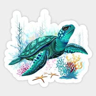 Sea turtle watercolor Style Summer Ocean Vibes Sticker